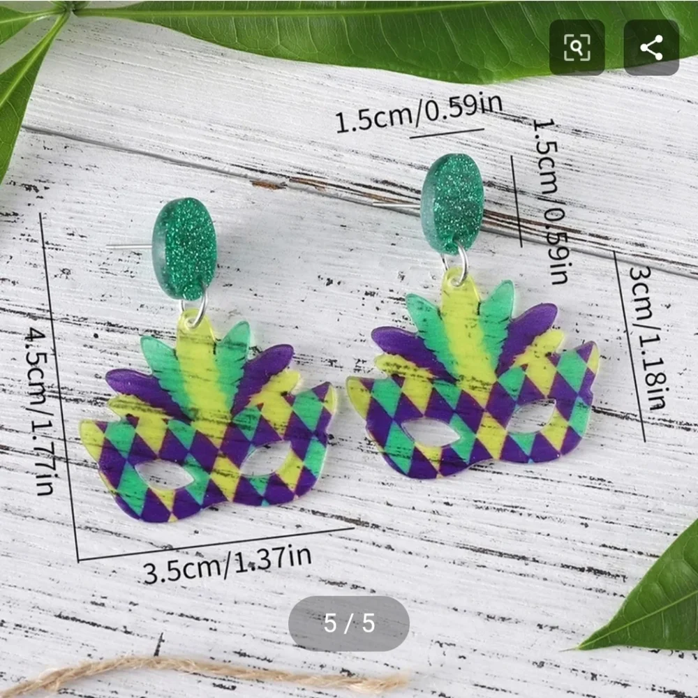 I'll Try & Restock Mardi Gras Mask Earrings Colorful Carnival - Picture 4 of 10